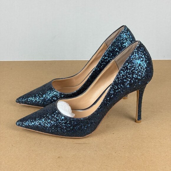 Jewel Badgley Mischka Glitter Heels Womens 6.5 Blue Stiletto Pump Pointed Toe - Picture 10 of 10